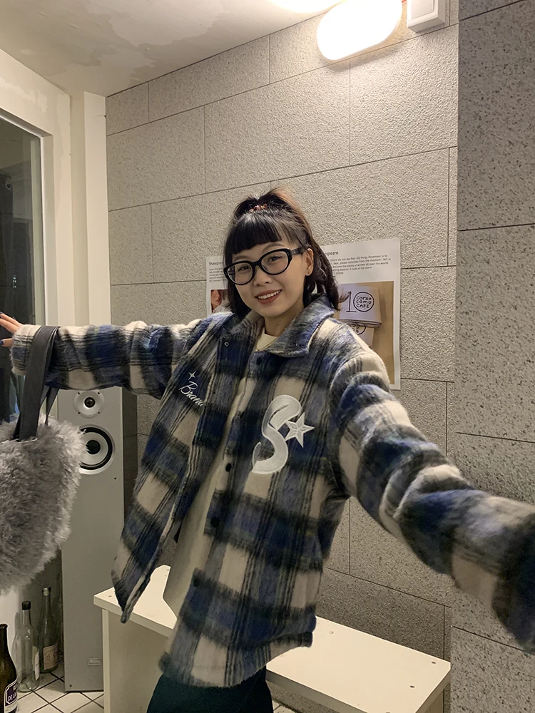 الرجعية الأمريكية منقوشة Thiened القطن Jaet المرأة شتاء دافئ مطرز فضفاض معطف الصوف Sli العلامة التجارية العصرية