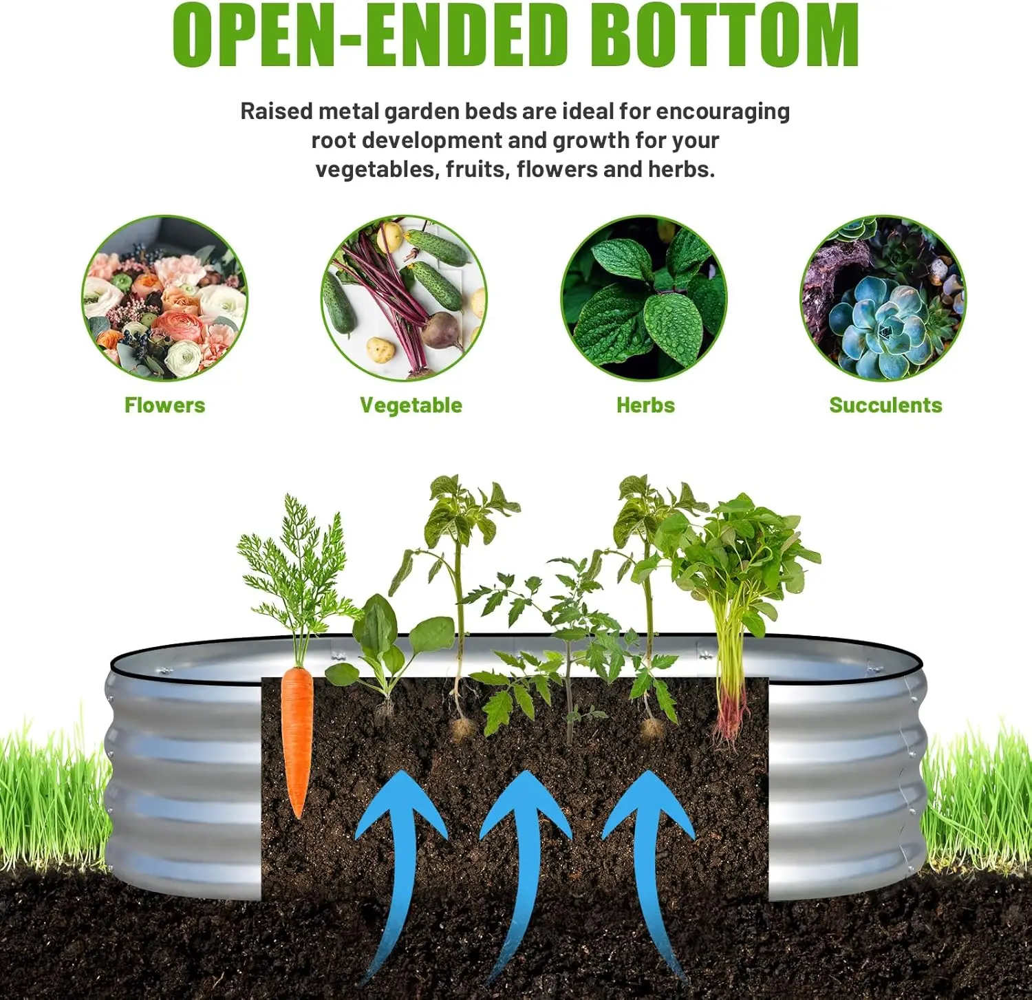 سرير حديقة مرتفع مجلفن في الهواء الطلق 2 قطعة 4x2x1ft صندوق زراعة معدني بيضاوي لزراعة النباتات والخضروات فضي #4