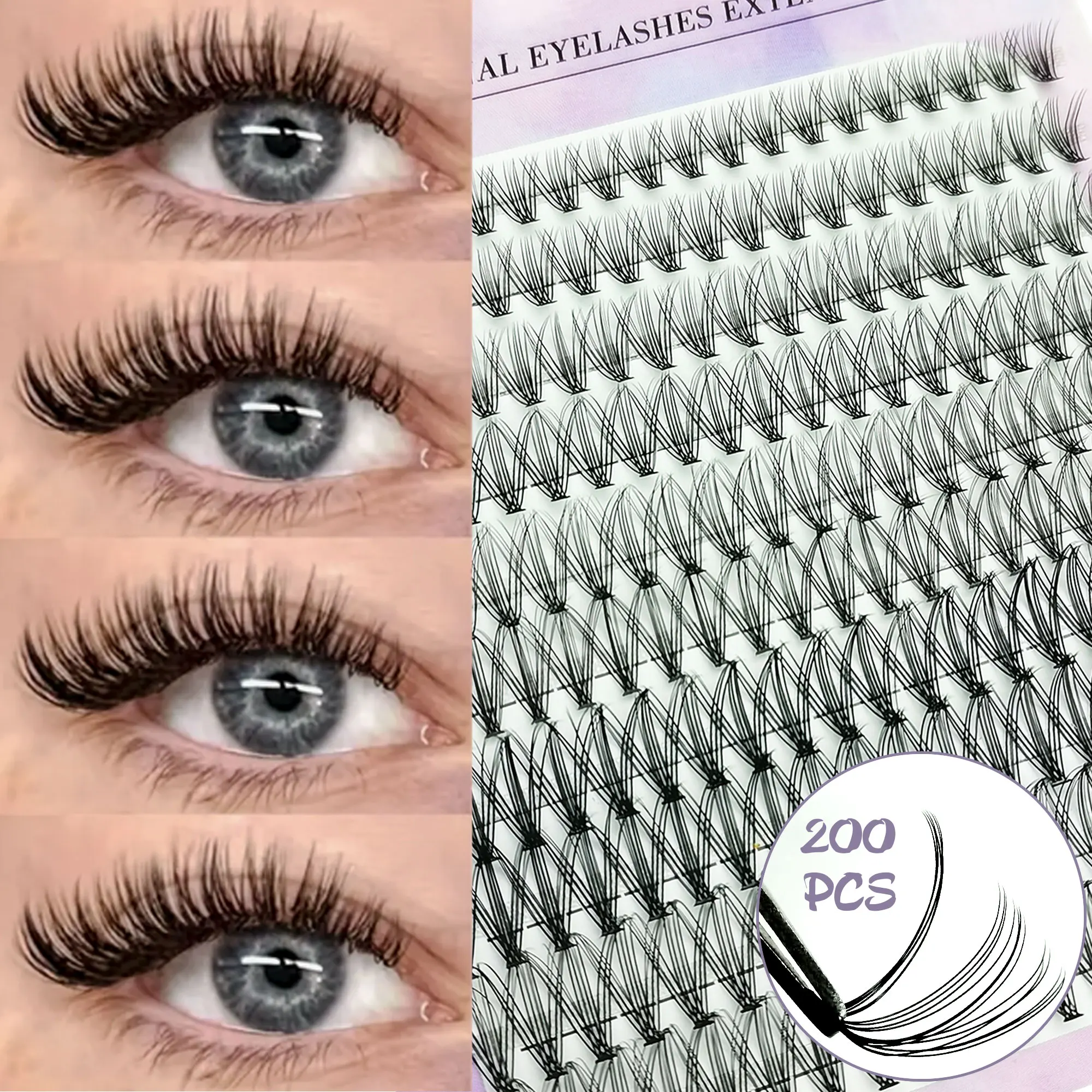 200 Clusters of DIY False Eyelashes - C/D Curl, 9-16 mm, Soft and Light, for a Natural Look, Suitable for Travel/Everyday Use.