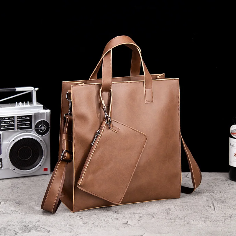 Fashion Retro PU Messenger Bag Leather Briefcases Men Briefcase Trendy Crossbody Handbag Men's Shoulder Luxury Brand Brief Case