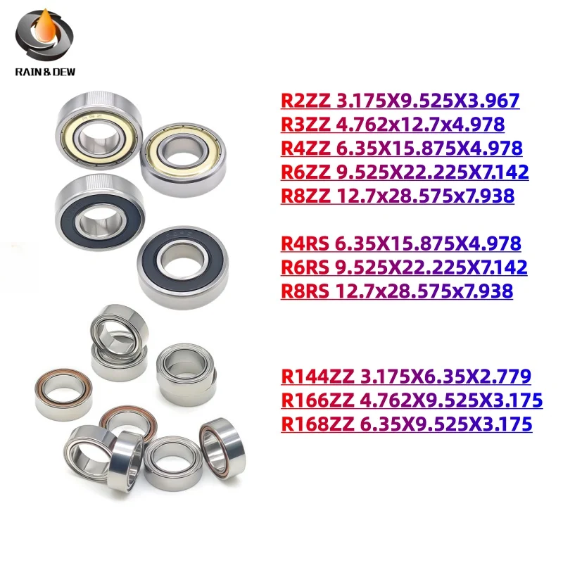 10Pcs 2RS/2ZZ Inch Miniature Ball Bearing R8ZZ R8RS 12.7x28.575x7.938mm Bore 3.175mm 4.762mm 6.35mm 7.938mm 9.525mm 12.7mm