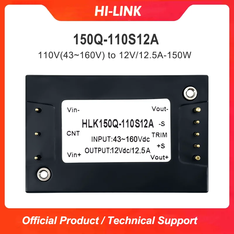 

Hi-Link DCDC 150W 150Q-110S12A 150Q-110S24A 43-160V/66-160V Regulated Single Output 1/4 Brick For Industrial Railway Equipment