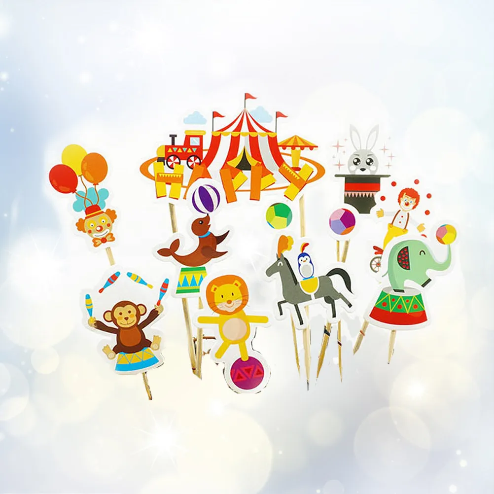 33pcs Circus Toppers Bamboo Stick Decorations for Birthday Birthday Cake Toppers Party Wedding Holiday Cupcake Desserts