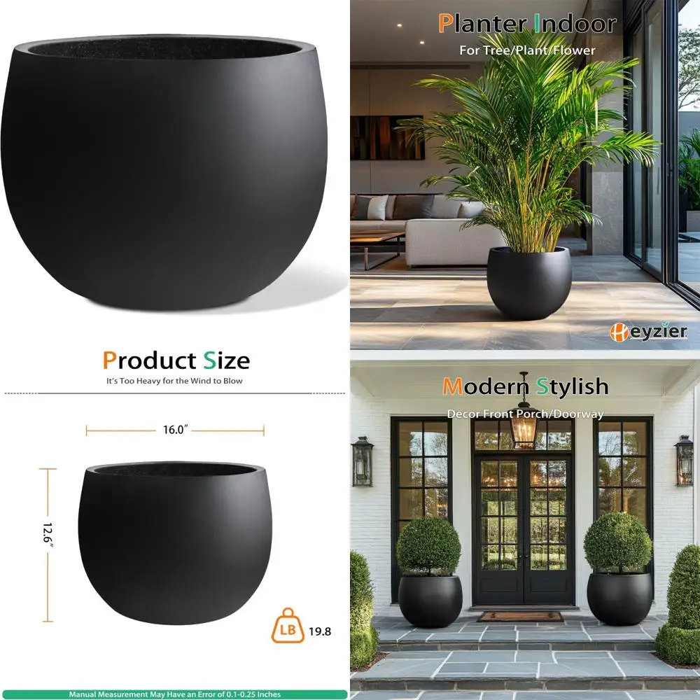 

Большой открытый внутренний бетонный горшок, высокие черные цементные горшки для деревьев и цветов, 16 дюймов