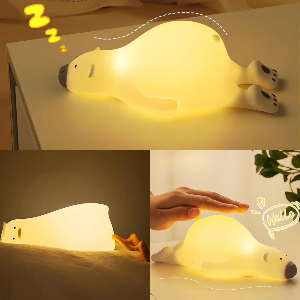 LED Night Light Cute Duck Rechargeable Pat Silicone Lamp Bedside Table Cartoon Child Nightlights Home Room Decor Birthday Gifts