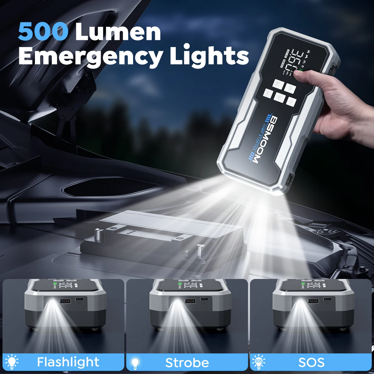 Picture 5: 5000A Portable Car Jump Start Battery Power Bank with LED Light Support Start 12V Engine with Storage Case