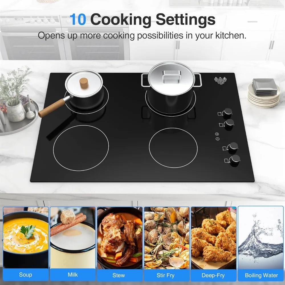 Cooktop de indução com 4 queimadores, cooktop elétrico embutido de 30 polegadas, controle de botão, bloqueio infantil, desligamento automático, display LED, temporizador