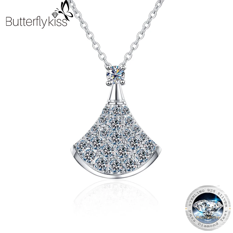 

Butterflykiss 0.62CT Certified Moissanite Pendant Round Cut S925 Silver Necklace Brilliant Skirt Shaped Jewelry For Women Gifts