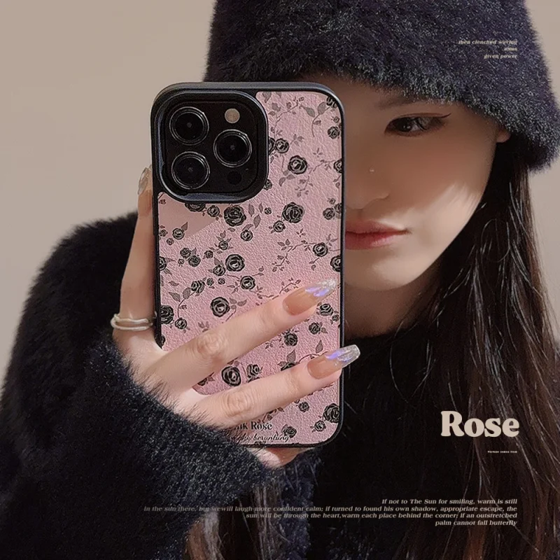 

Black Rose Flower Apple15Phone case17promaxGentle Pink11ApplicableiPhone16Leather12Advanced