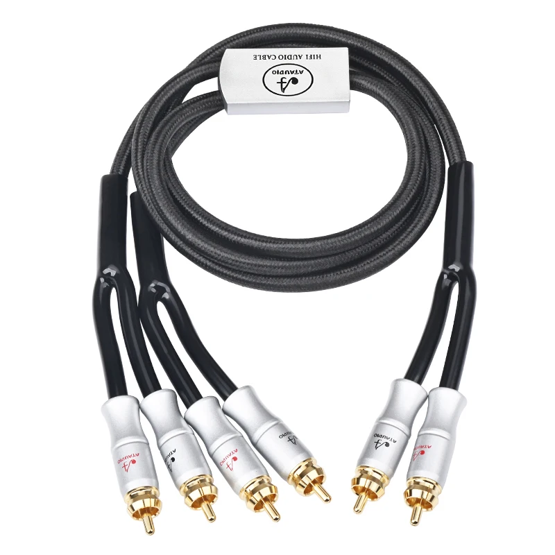 HiFi 2RCA to 4RCA Cable 6N OFC Spiral Nerve Wire RCA Stereo Male to Dual RCA Stereo Plug Male for Sound Card to Speaker