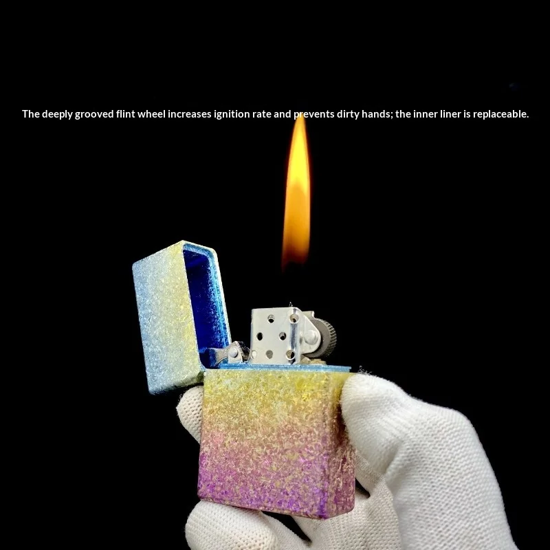 Unusual Titanium Alloy Kerosine Lighter Ice Crystal Titanium High end Limited Edition Boutique Fuel Oil Lighters Smoking Gifts