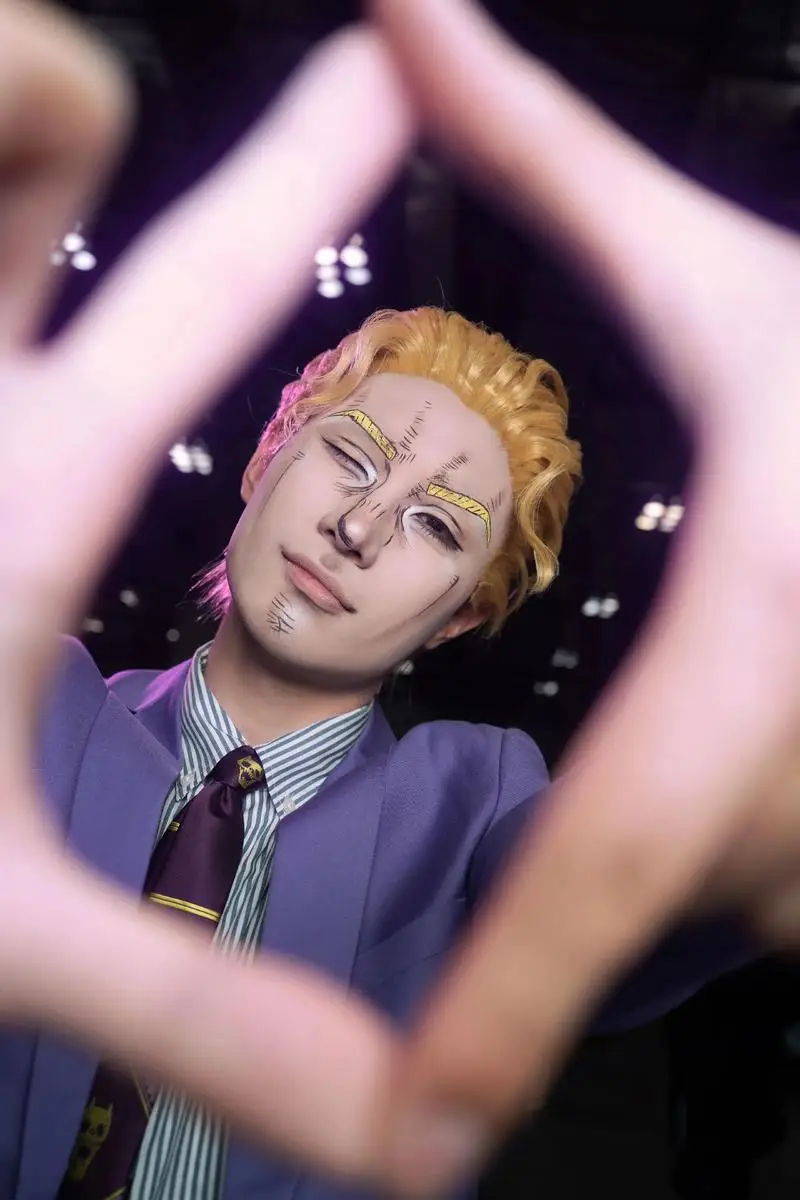 Кира Йошикаге Косплей Костюм Аниме Приключения Йошикаге Кира Фиолетовый Костюм Джоджо Униформа Парик Мужчины Хэллоуин Карнавальные Вечерние Наряды