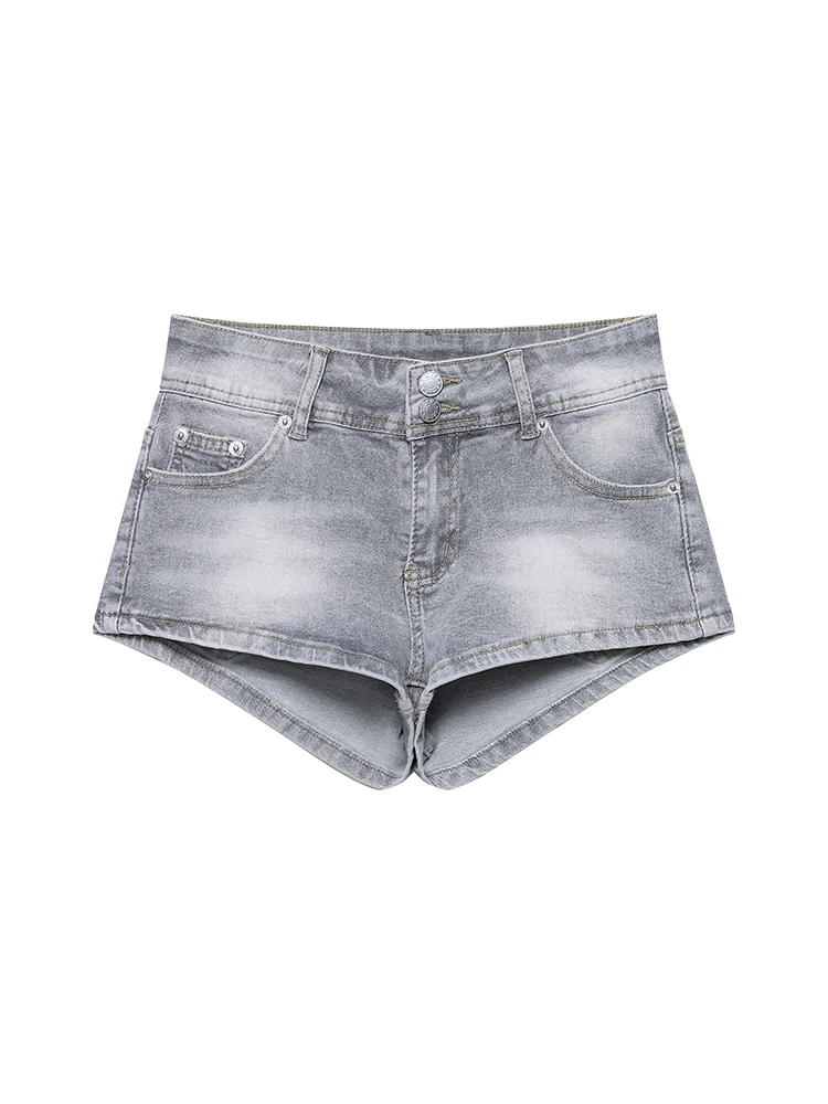 KUCLUT, moda para mujer, pantalones cortos vaqueros lisos con cremallera frontal, Mini pantalones cortos Vintage de cintura baja para mujer, pantalones cortos elegantes para mujer