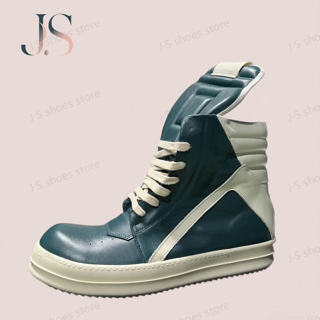 

Ricks Classic Cyan Leather High Top Shoe Owens Design Мужские кроссовки на молнии Женская повседневная обувь на шнуровке Owen Geobasket Ботильоны