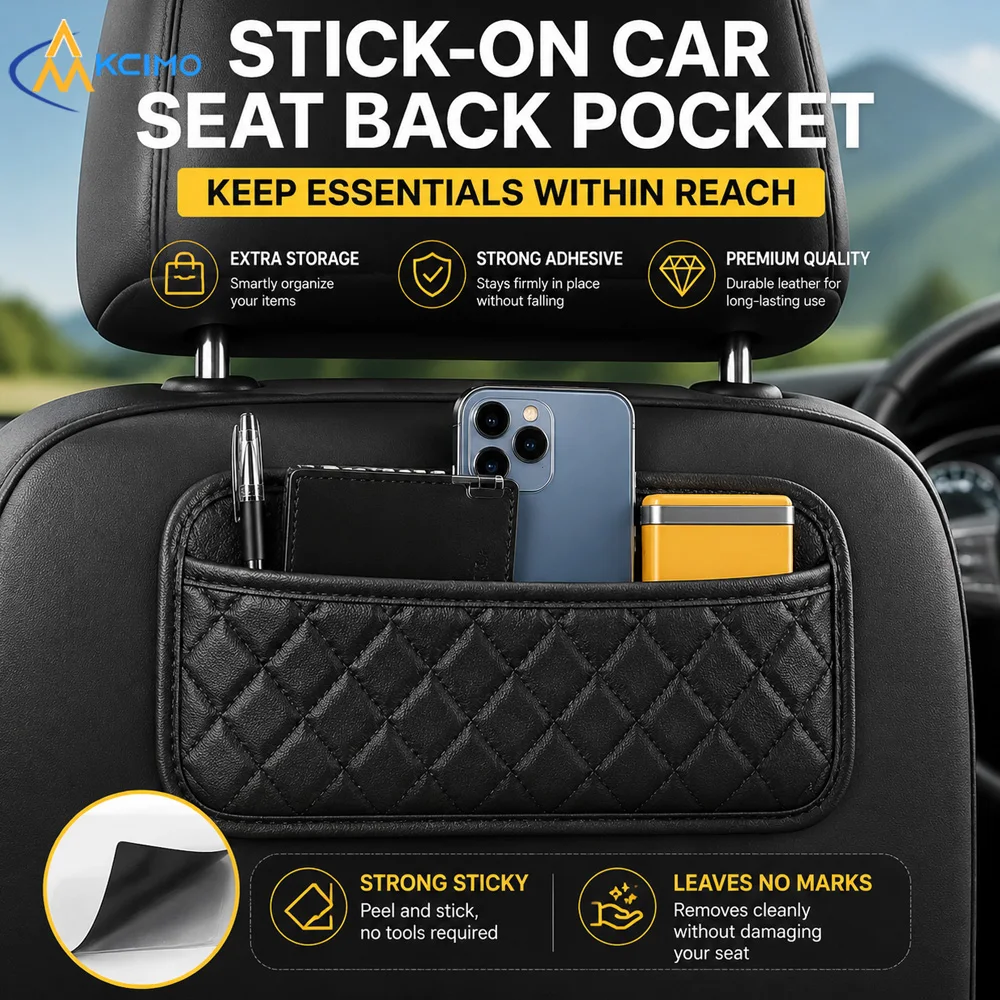 Universal Self Stick PU Leather Car Storage Organizer Pocket Multi-Scene Use On Door Panel Seat Back Small Item Storage Bag