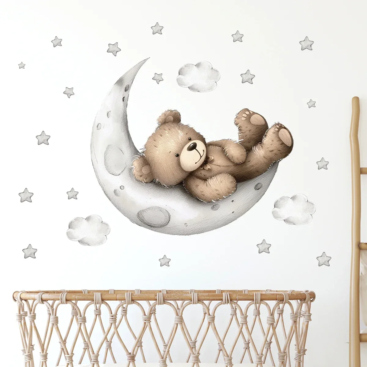 1Pc Cartoon Star Moon Sleep Bear Adesivo da parete per articoli decorativi per la camera da letto Soggiorno Decorazioni per la camera dei bambini