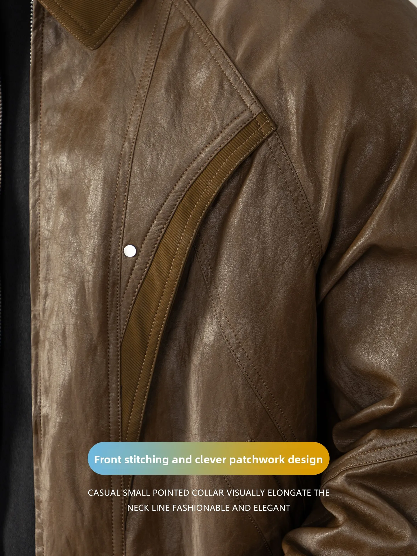 الرجعية الأمريكية شارع العليا الرجال دراجة نارية الجلود Jaet سستة طوق تصميم بو الجلود الكلاسيكية الخريف الشتاء معطف #4