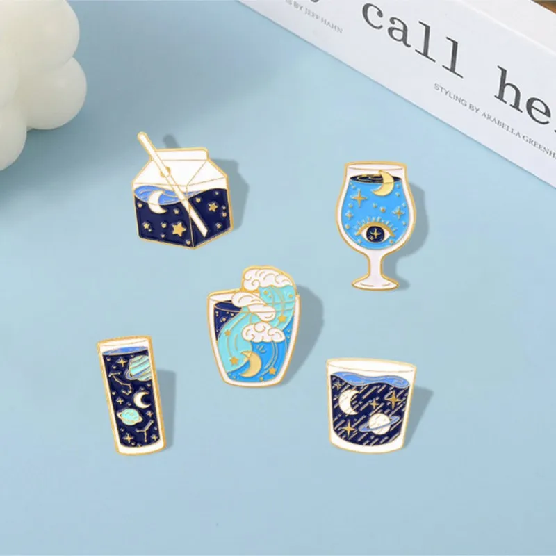 Starry Sky Bottles Enamel Pins Custom Universe Sea Planet Brooch Lapel Badge Bag Cartoon Astronomy Jewelry Gift for Kids Friends