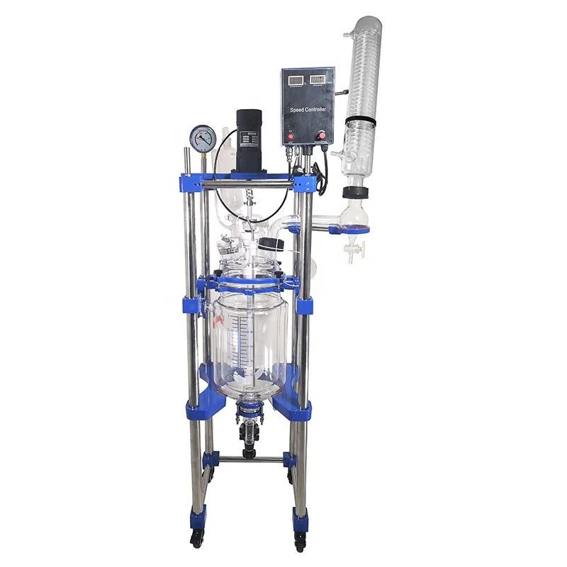 

high borosilicate glass 3.3 chemical double layer jacketed glass reactor for lab using