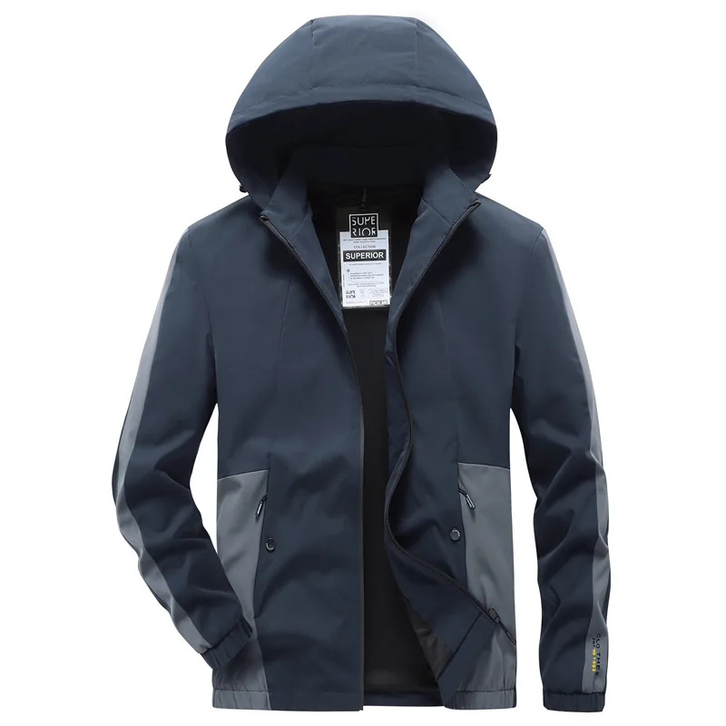 Man Jacket Autumn Fashion Patchwork Long Sleeve Zipper Male Outerwear Outdoor Waterproof Windproof Detachable Hooded Men Coat