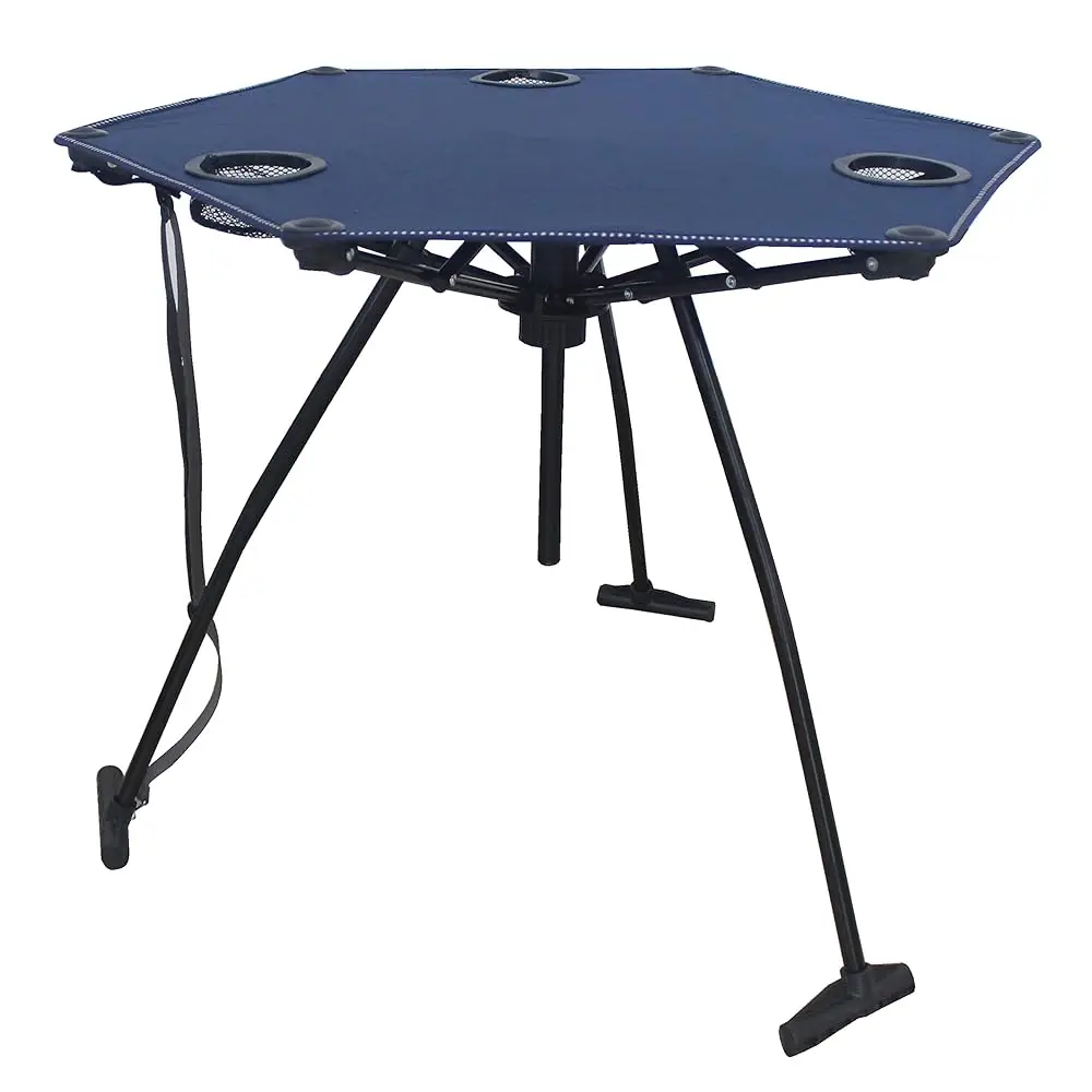 

Out/Indoor Portable Foldable High Tension Fabric Table For Camping, Backyard Parties, Vacation, Camping Table With Cup Holders,