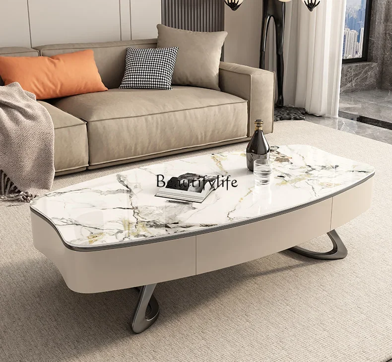 

Light luxury minimalist rectangular special-shaped oval high-end modern rock panel TV cabinet coffee table