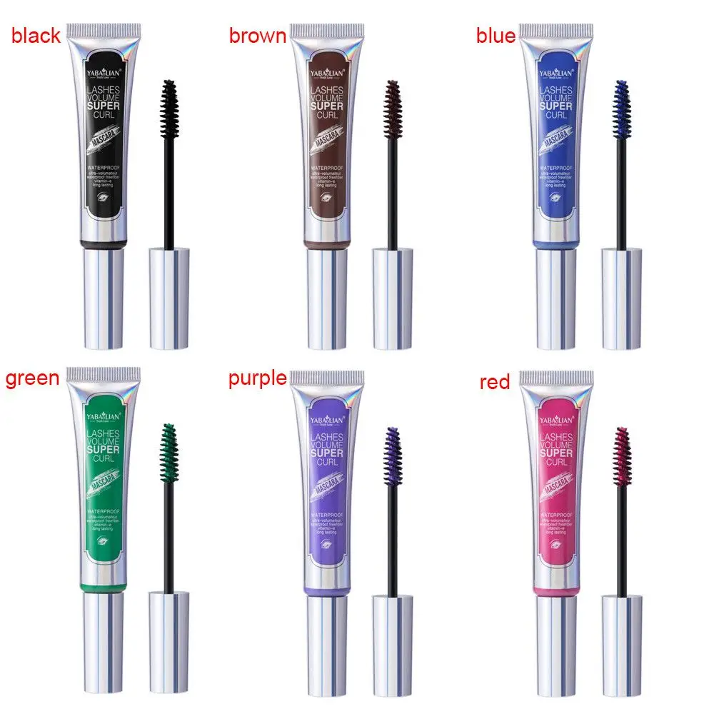 1PC Mascara Waterproof Fast Dry ciglia Curls Extension Make-Up ciglia blu rosso viola nero marrone inchiostro Mascara 6 colori