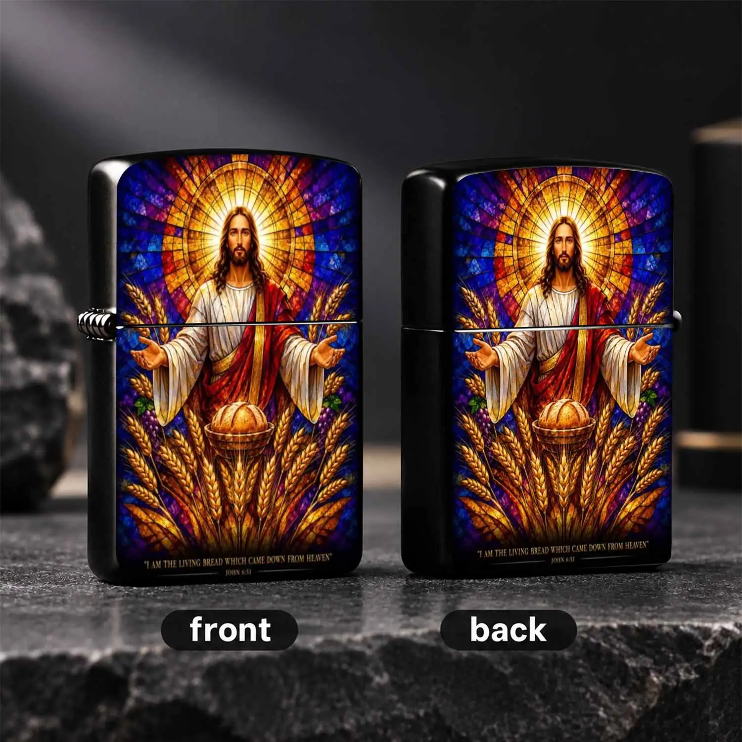 Creative Stained Glass Jesus Themed I Am The Living Bread Which Came Down From Heaven John 6 51 Pattern  Retro Portable For Religious Believers Daily Use Gift Home Decor A Fun And Humorous Lighter