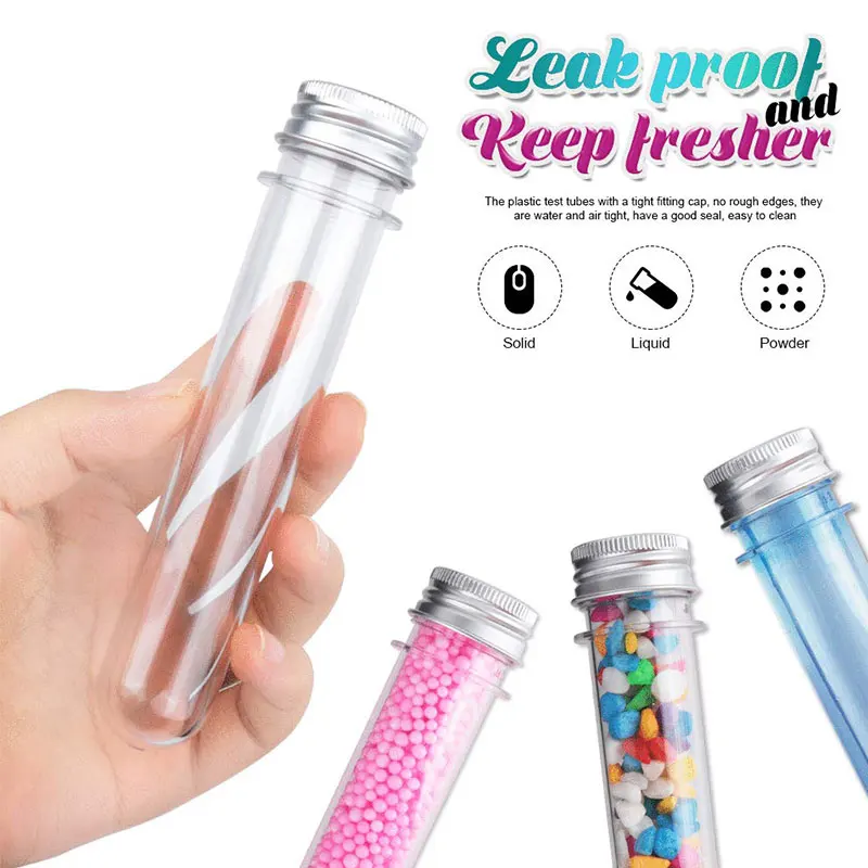 30Pcs Clear Test Tubes Plastic Test Tubes with Screw Caps for Scientific Experiments Candy Storage Bath Salt Containers