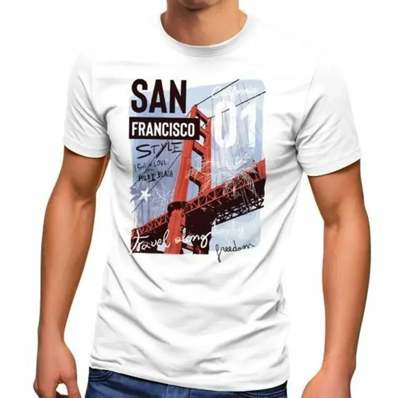 Mens Photo Print San Francisco Golden Gate Bridge Summer USA America T-Shirt
