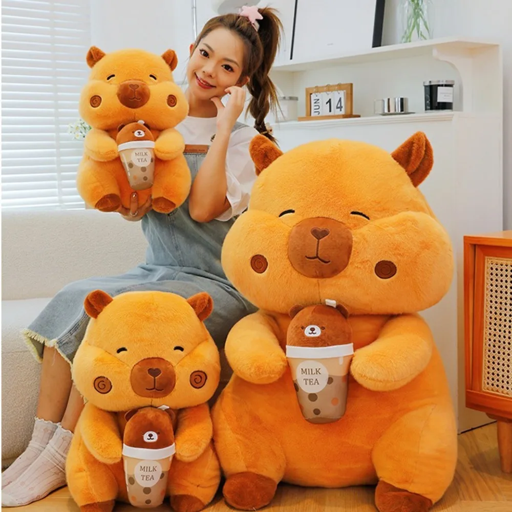 

Drinking Milk Tea Capybara Plush Toy Q Style Simulation Capybara Doll Cartoon Soft Capibara Fluffty Toy Home Decor