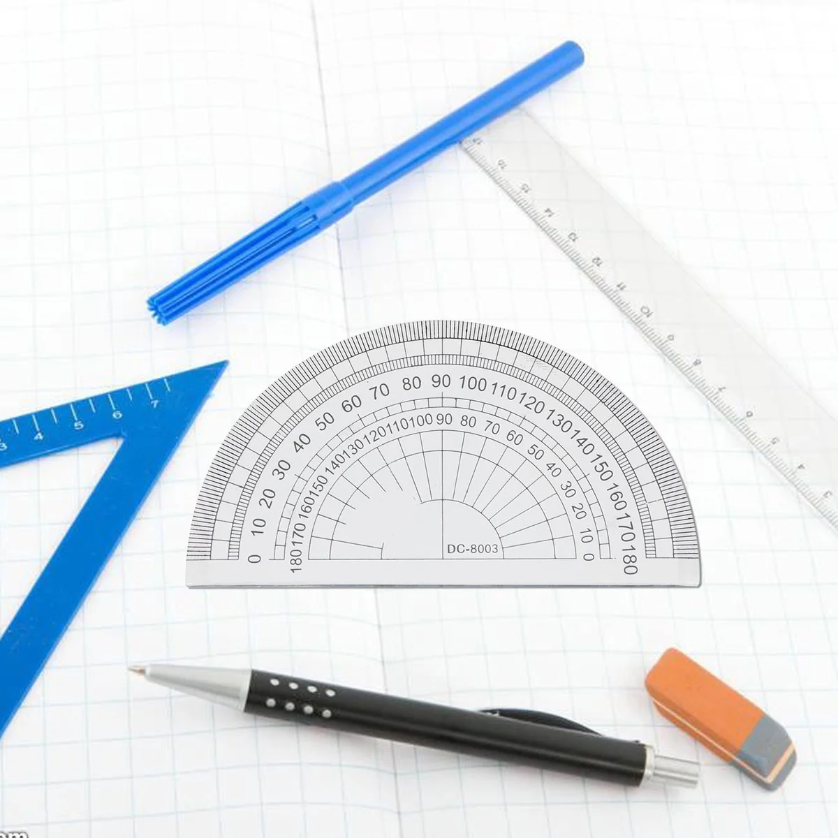 10Pcs Geometry Protractor Clear Plastic Half Round 180 Degree Math Measuring Tool for School Office Student Supplies