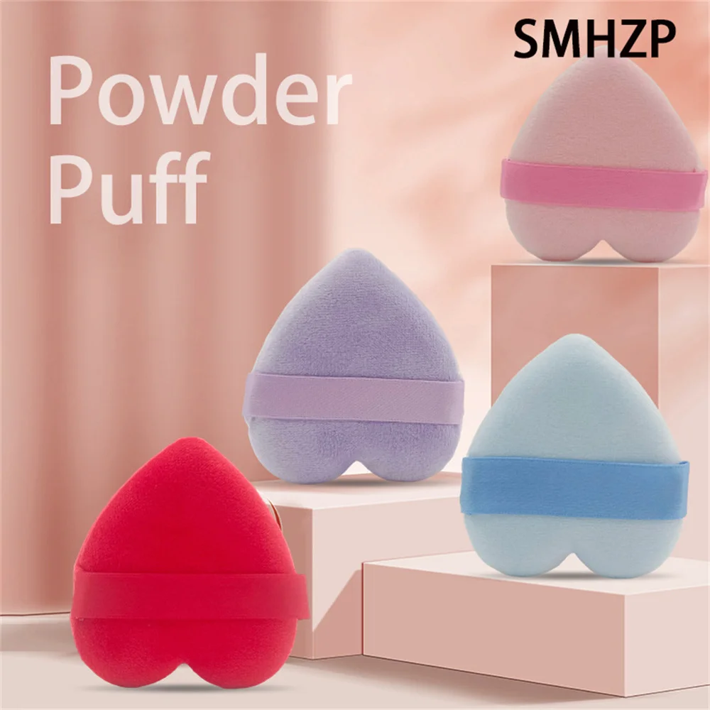 2pcs Triangle Heart Shape Velvet Powder Puff For Face Makeup Sponge Cosmetics Washable Lightweight Makeup Puff Tools