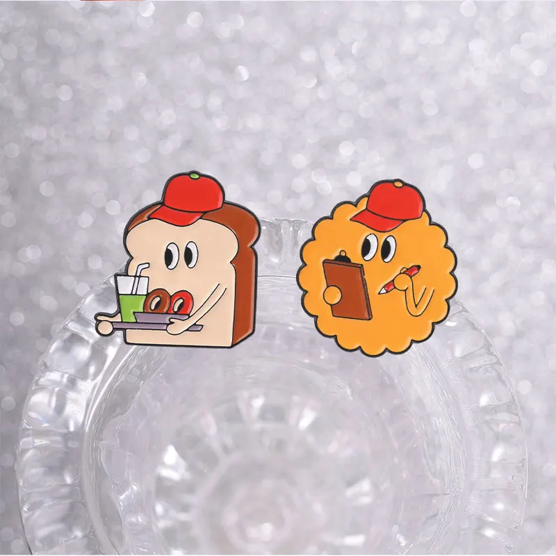 Niedliches Emaille-Abzeichen mit Frühstücks-Motiven, lustige Waffel-, Pfannkuchen- und Toast-Anstecknadel, Cartoon-Dekorationsbrosche-Set für Rucksack, Schmuck, Geschenke – Detail 6