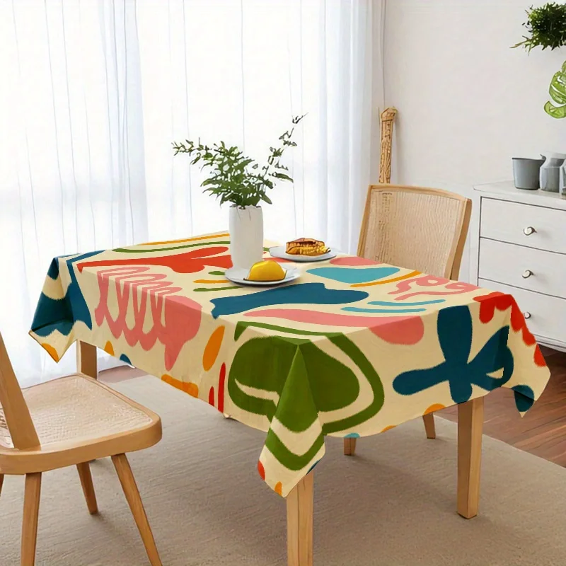 A Colorful Abstract Tablecloth Measuring 59X59 Inches (150X150 Cm), Made from Soft Fabric That Is Easy to Clean. This Washable Table Cover Is Suitable for Dining Tables, Weddings, Parties, Christmas, Easter, And Other Decorations, Fitting Round