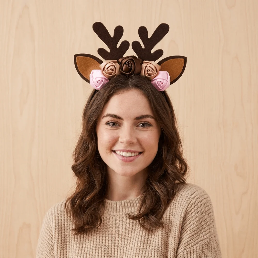 Fashion Antler Elk Costume Set Bow Tie Tail Reindeer Hair Hoop Hair Accessories Flower Xmas Hairband Cosplay