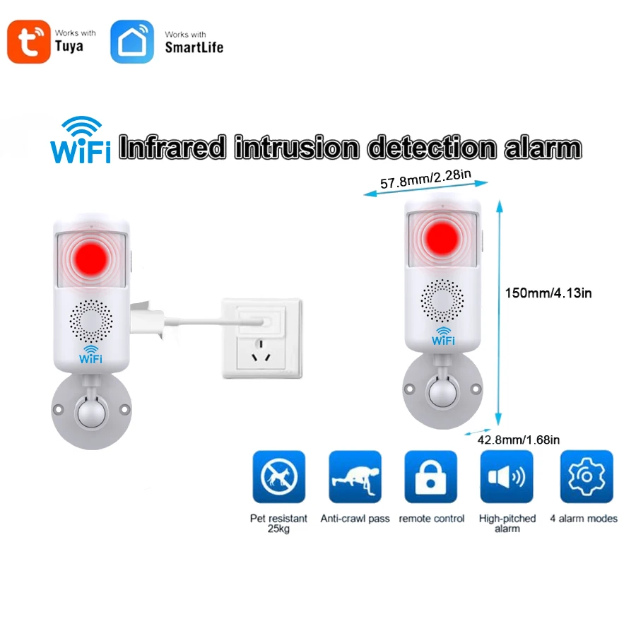 كاشف حركة PGSTWIFI Tuya Smart PIR مع تنبيهات التطبيق، يعمل بالبطارية، نظام إنذار لاسلكي بالأشعة تحت الحمراء لأتمتة المنزل الذكي
