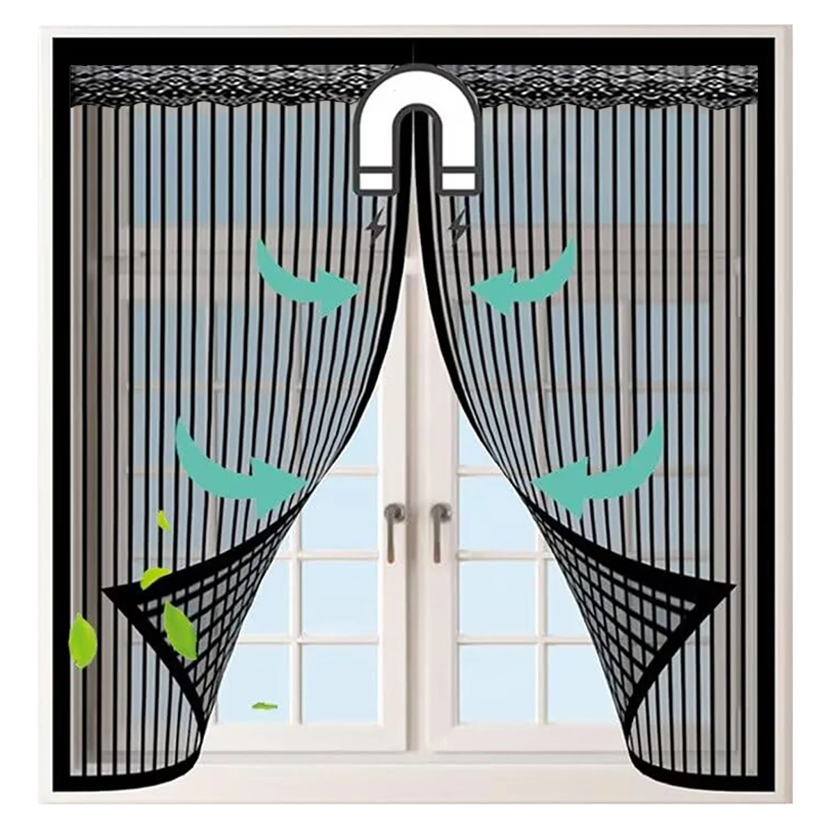 Magnetic Window Screen, Screen Door Mesh Window Screen Curtain, Magnetic Closing Door Screen to Keep Bugs Out, Black