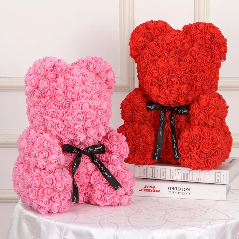 40cm Teddy Rose Bear Valentines Day Gift Artificial Flower Bear Rose Birthday Gift for Girlfriend Wedding Decor Women Gifts Rose