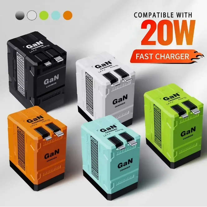 Retractable Type-C & Lightning Cable, W&O 20W GaN 4-in-1 Portable Charger for iPhone/iPad/Apple Watch - US Warehouse