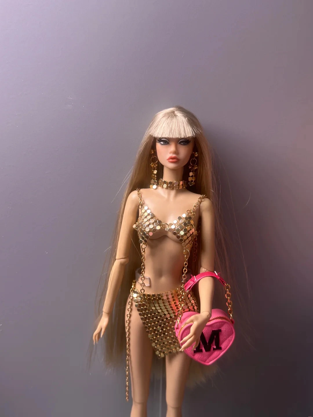 Fashions Personality Metal Sequin Clothes+ Cool Earrings+Necklace Set For 1/6 FR Babi Supermodel Doll Dress Up Clothes Parts