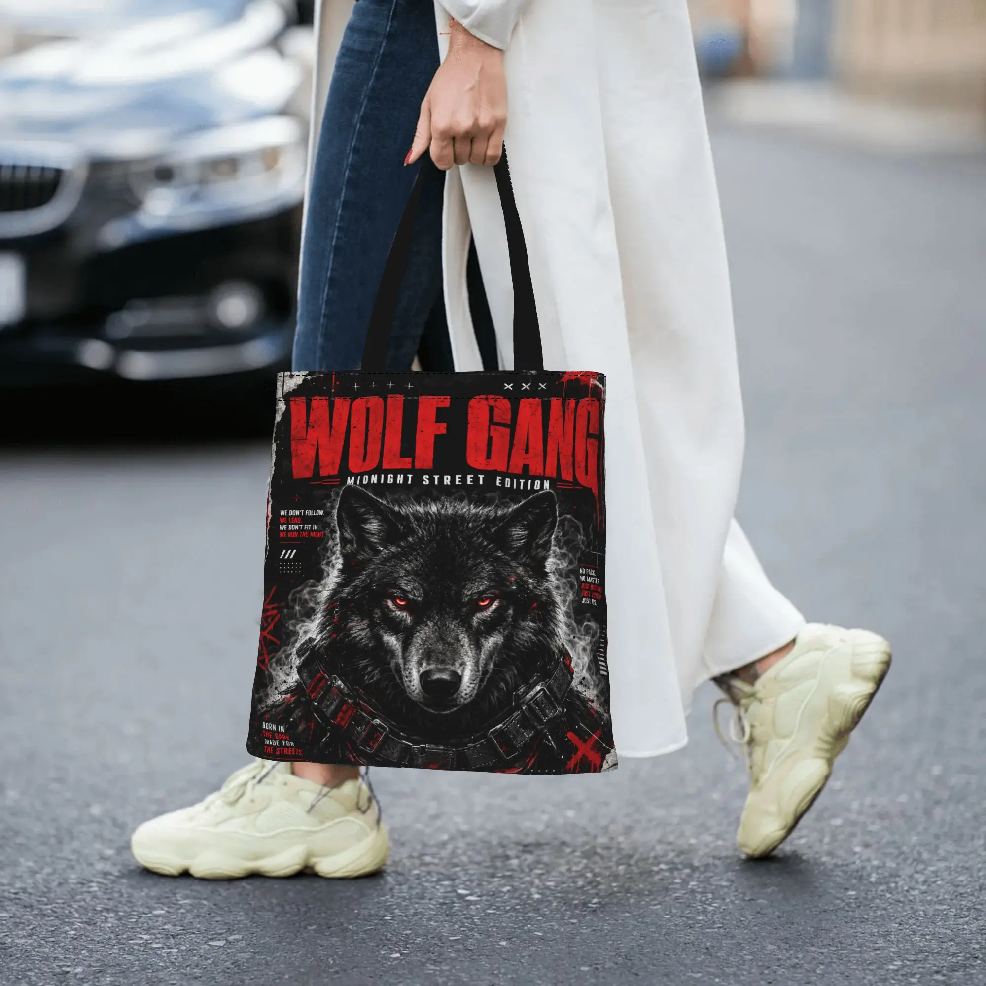 Customized Graffiti Wolf Game Women's Bag Shopping Bag Reusable Double Sided Canvas Tote Bag Shoulder  Handbag