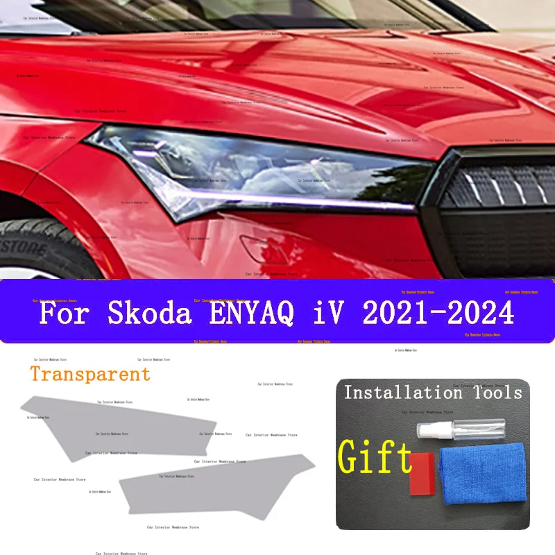 For Skoda ENYAQ iV 2021-2024 Car Exterior Headlight Anti-scratch Front Lamp Tint TPU Protective Film Cover Repair Accessories