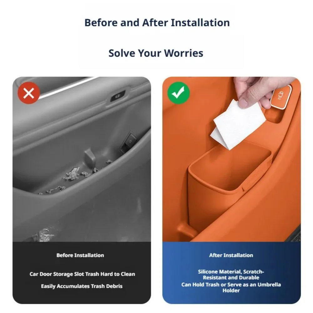 Silicone Car Door Cup Holder Storage Box Trash Can Waterproof Universal Auto Door Storage Bucket Umbrella Organizer Bag