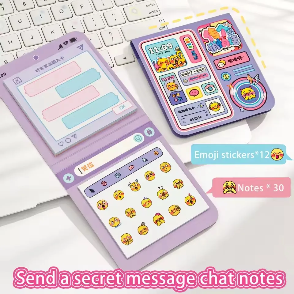 Fun and Creative Whispering Chat Notepad, Removable Adhesive Message Sticky Notes, Comes with Die-Cut Emoji Stickers for Journal