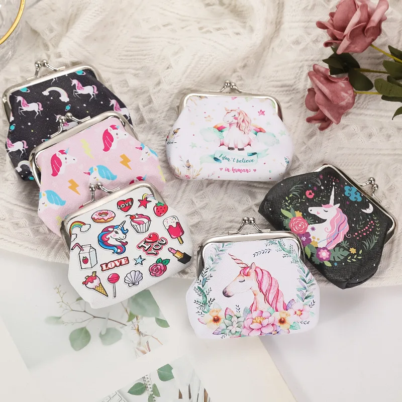 

6PCS PU Leather Fashion Coin Purse Unicorn Cartoon Lovely Women Small Change Money Bags Key Holder Case Wallet Mini Pouch Card