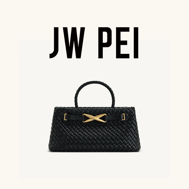 JW PEI bags Black JW PEI Braided Leather Mini Clutch Bag Women Hand Woven Retro Elegant Formal Occasion Top Handle Purse