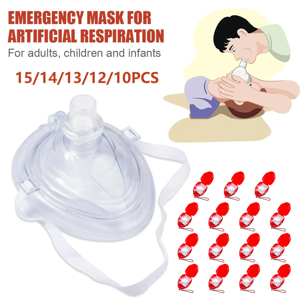 15/10PCS CPR Breathing Mask Emergency First Aid Mouth Mask With One-Way Valve Reusable Artificial Respiration Masks Rescue Tools