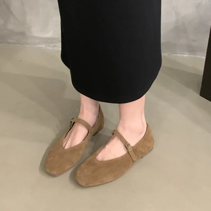 2024 Autumn Brown Women Flat Shoes Fashion Round Toe Ladie Ballerinas Shoes Soft Flat Heel Outdoor Casual Mary Jane Shoes