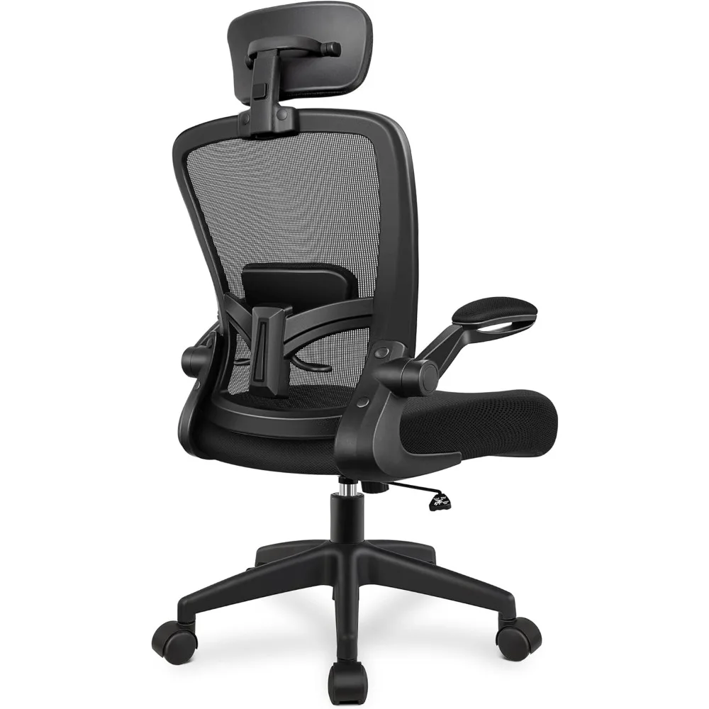 

Office Chair, Headrest Desk Chair with Adjustable Lumbar Support, Home Office Swivel Task Chair with High Back and Armrest